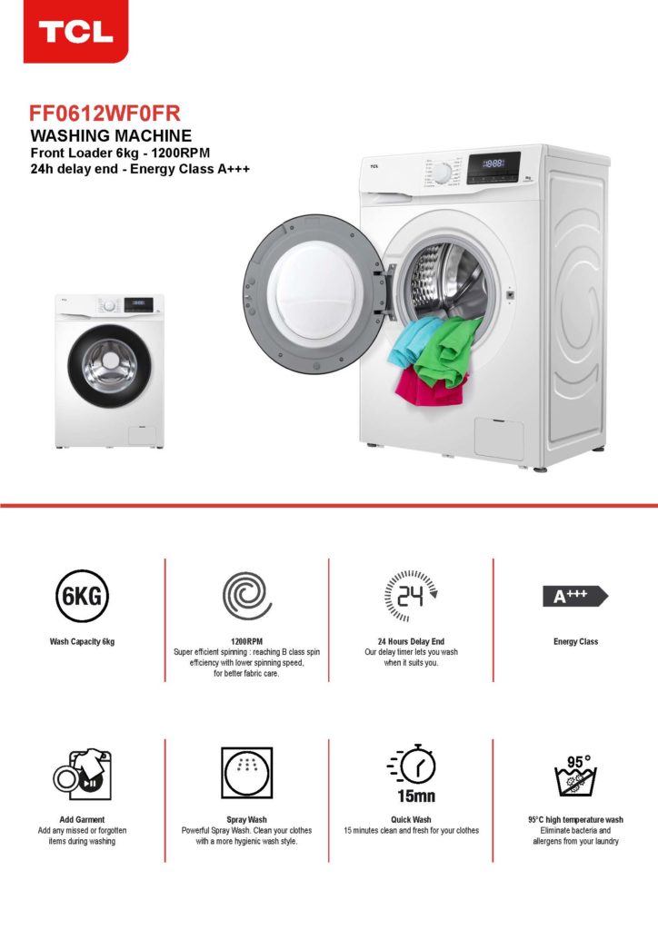 Example of a washing machine product sheet